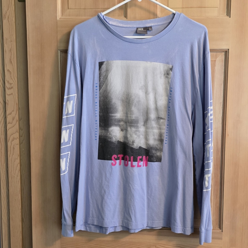 ASOS Shirt XL Blue White Long Sleeve Graphic Men's